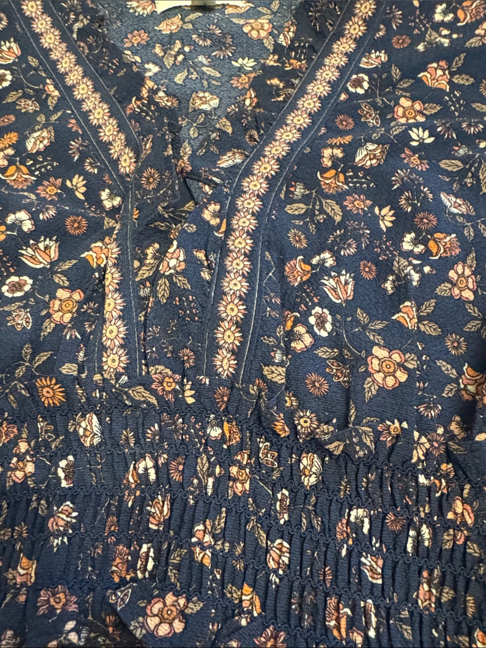 Max Studio Navy Floral Maxi Dress with Pink and Cream Accents - Picture 5 of 6